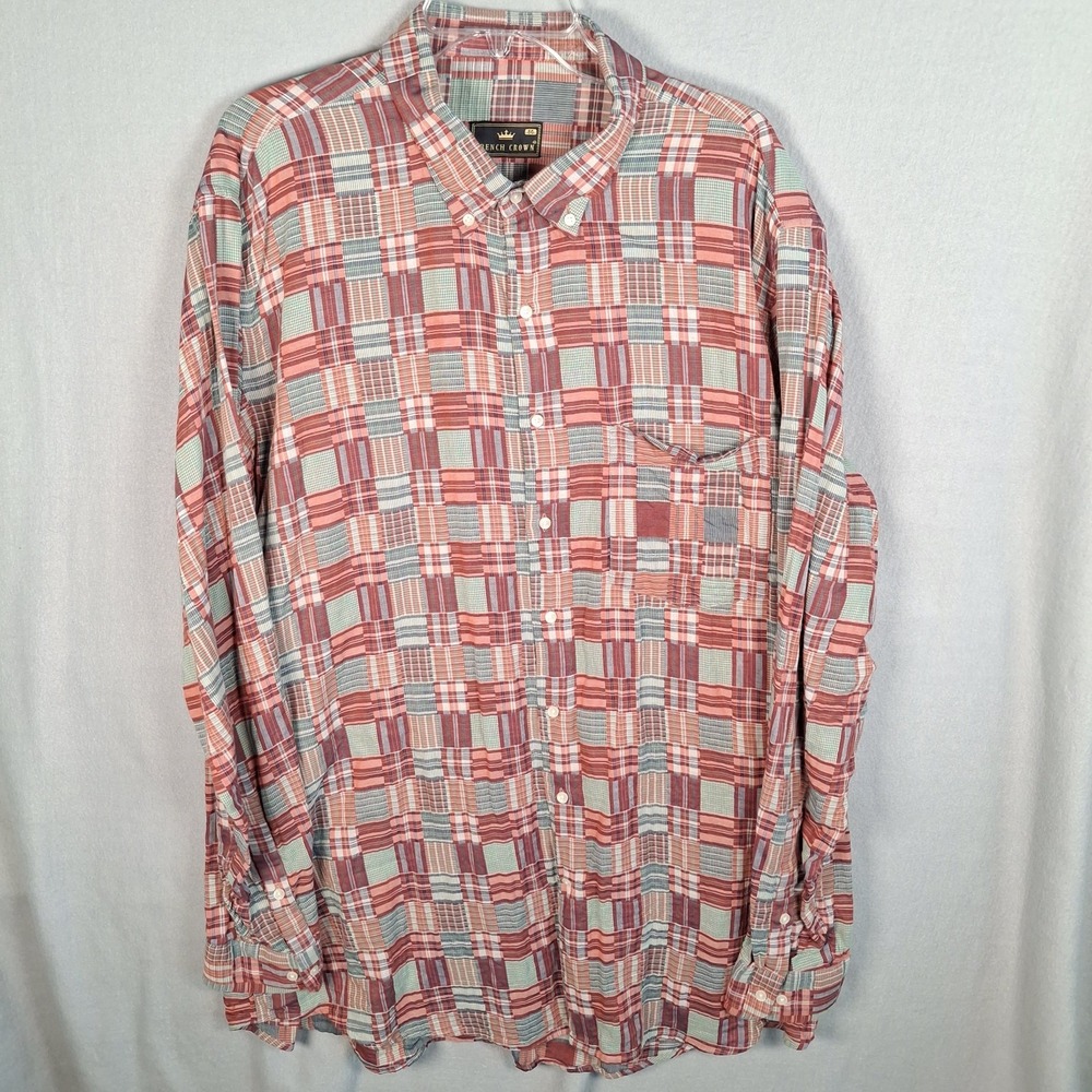 French Crown Men's 50 4XL Patchwork Plaid Button Down Shirt Multicolor Cotton LS
